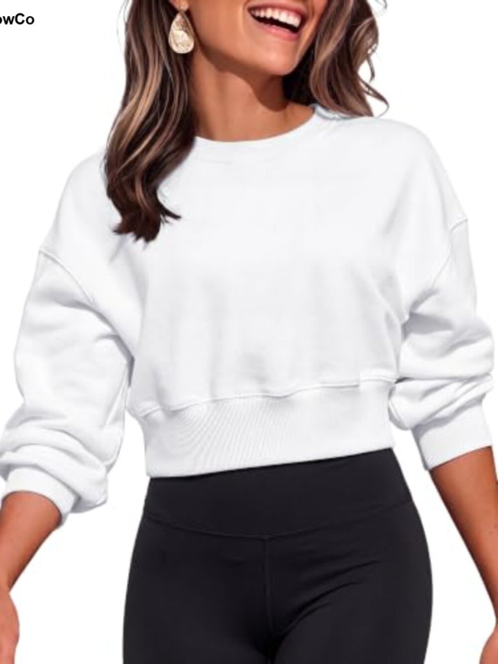 Fleece Lined Cropped Sweatshirt Oversized Crewneck Womens Long Sleeve